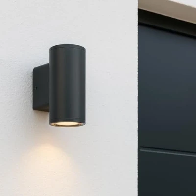 Image of CGC Lighting Outdoor Wall Light Round Cylinder Garden Indoor Weatherproof Polycarbonate (Black)