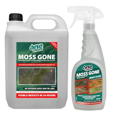 Image of One Chem Moss Gone Killer, 5 Litres and 750 ml, For Paths, Patios, Roofs, Walls, Tarmac, Gravel