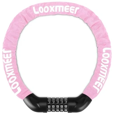 Image of Looxmeer Bike Lock Heavy Duty, 900mm 5 Digit Combination Bicycle Chain High Security, Resettable 100,000 Codes Cycling for Bicycle, Motorcycle, Scooter, Door, Gate Fence, Pink