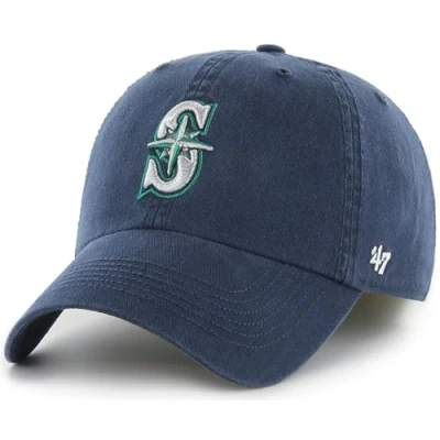 Image of 47 MLB Team Color Primary Logo Franchise Fitted Baseball Hat Cap, Unisex Adult, Seattle Mariners Navy, XL