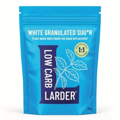 Image of Low Carb Larder Stevia, Erythritol &amp; Chicory Root Fibre Plant Based Sugar Alternative White Granulated Sug*r 1kg, Keto Friendly, 0g Net Carbs, Zero Calorie, for Baking Hot Drinks