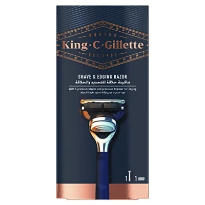 Image of King C. Gillette Shave and Edging Razor for Men + 5 Premium Blades with Precision Trimmer, Gift Set Ideas Him/Dad