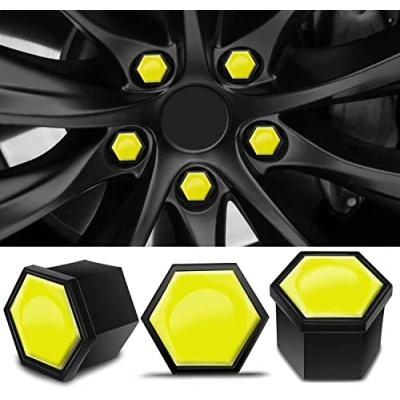 Image of Biomar Labs 16pcs Wheel Nut Covers 4 pcs Locking Bolt Caps Universal Removal Tool Yellow Gloss 19mm LB