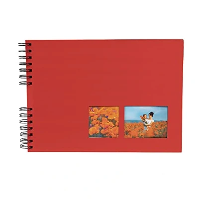Image of Exacompta Ref 15008E MILANO Spiralbound Photo Album (50 Pages) 32 x 22cmin Size, Holds 150 Photos, 250gsm Black Card Pages, FSC Certified Red Paper Cover