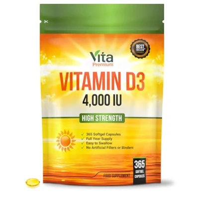 Image of Vitamin D 4,000 IU Softgels, Maximum Strength D3 Supplement, 365 Easy to Swallow Tablets Full Year Supply