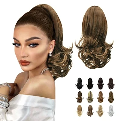 Image of Sofeiyan 13&quot; Ponytail Extension Long Curly Clip in Claw Hair Natural Looking Synthetic Hairpiece for Women,Golden Brown