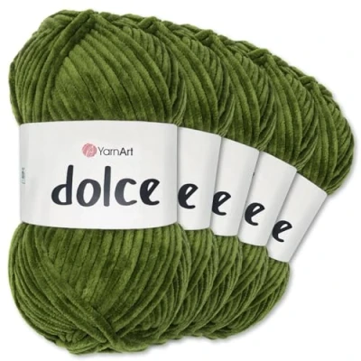 Image of Frida&#039;s Wollhaus YarnArt 5 x 100g Dolce Chenille Wool Yarn Knitting Crochet Amigurumi 52 Colours (772 Moss Green)