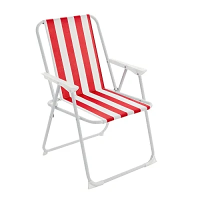 Image of Red and White Folding Metal Beach Chair By Harbour Housewares