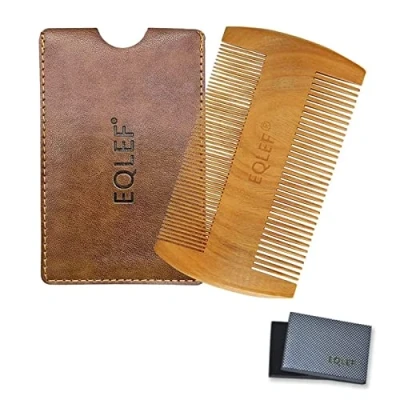 Image of EQLEF® Beard Wood Comb Non Static Green Sandalwood Handmade Moustache (9 cm)