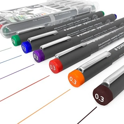 Image of STAEDTLER 308 Pigment Liner Fineliner 0.3mm Wallet of 6 Assorted Colours
