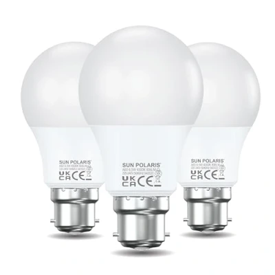 Image of SUN POLARIS Bayonet Led Light Bulb 8.5 Watt Cool White 4000k Natural Bright, 60W Equivalent B22 Lightbulb, 806 Lumens Ultra Efficient Lightbulbs, BC Non Dimmable GLS Energy Saving Bulbs Pack of 3