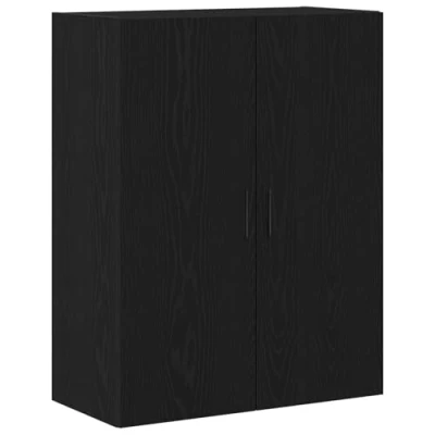 Image of vidaXL Wall Mounted Cabinet/Sideboard Buffet Black Oak Engineered Wood, Matte Finish, 4 Compartments Stylish Storage for Living/Dining Room