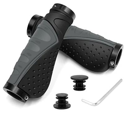 Image of HNOOM Bike Handlebar Grips Non Slip Rubber with Aluminum Lock Ergonomic Mountain 22.2 mm MTB Universal Cycle for Scooters/BMX/Road (Grey)