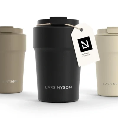 Image of LARS NYSØM Thermo Coffee Mug to Go 13oz Travel 0.38 Liter with Insulation Leak Proof Stainless Steel Thermal Tumbler for and Tea on The (Carbon Black, 380ml)