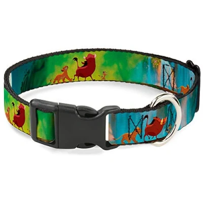Image of Buckle Down Plastic Clip Collar Lion King Simba, Pumba &amp; Timon Growing Up 1&quot; Wide Fits 9 15&quot; Neck Small