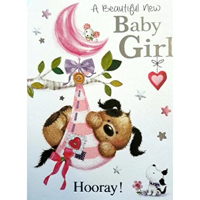 Image of Jonny Javelin. A Beautiful New Baby Girl Card. Greeting