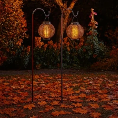 Image of Garden Mile Solar Stake Lantern Lights 2 Pack Powered Outdoor Light Path Waterproof Standing Lamp Flame Effect (Forli)