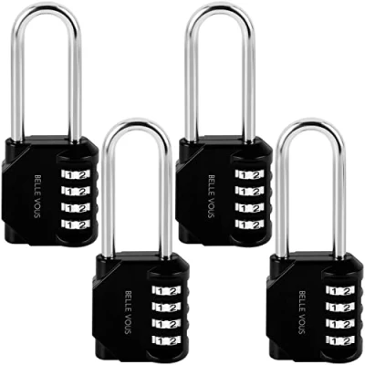 Image of Belle Vous 4 Pack of Black Digit Combination Shackle Padlocks 1.65 x 0.87 4.33 inches Heavy Duty Waterproof Indoor/Outdoor Security Lock for Gym &amp; School Locker, Fence Gates