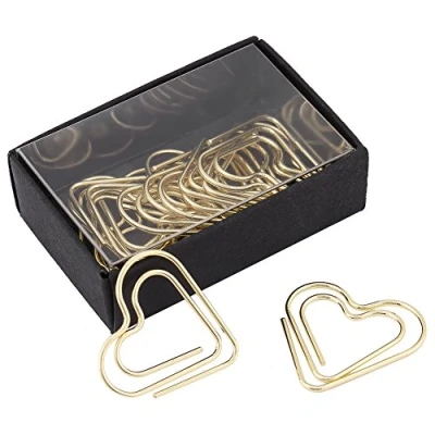 Image of 12pcs Paper Clips Bookmarks,Creative Heart Shape Paperclips Bookmark Marking Document Organizing Clip Office Supplies Gifts(Gold)