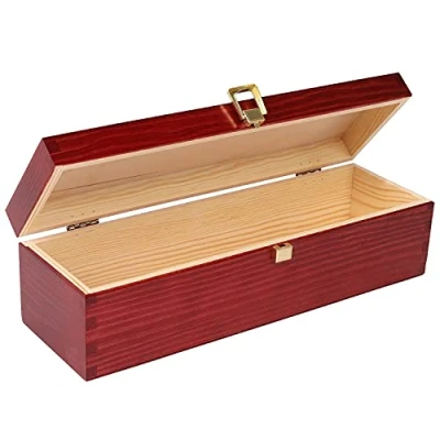 Image of Creative Deco Burgundy Wooden Wine Box with Clasp 1 Bottle 35.1x11x10cm Natural Wood Holder Gift Christmas Xmas Storage Vintage Chest Presentation