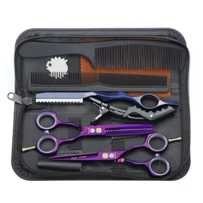 Image of Purple Dragon Hairdressing Scissors Set 5.5 Inch Hair Cutting &amp; Thinning Kit for Men Women Kids Home Salon Barber