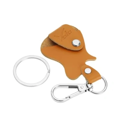 Image of Vola Guitar Picks Holder Case Leather Pick Keychain Plectrum Bag Storage, Brown
