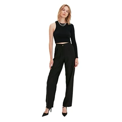 Image of Trendyol Women Tall High Waist Wide Leg Trousers Black