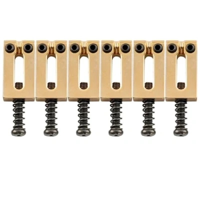 Image of Musiclily Pro 10.5mm Stainless Steel Modern Guitar Tremolo Bridge Saddles for Fender Strat Stratocaster Tele Telecaster Electric Guitar, Gold (Set of 6)
