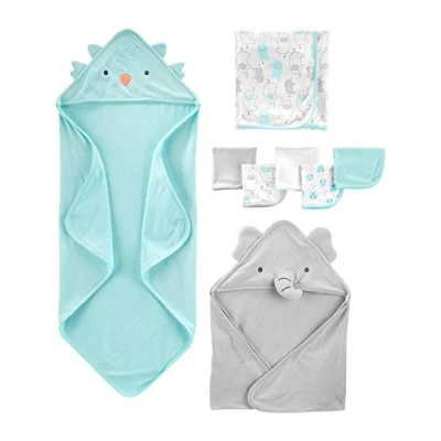 Image of Simple Joys by Carter&#039;s Baby 8 Piece Towel and Washcloth Set Winter Accessory, Aqua Blue/Grey, One Size