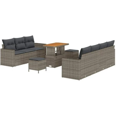 Image of Vidaxl 10 Piece Garden Sofa Set with Cushions Grey Poly Rattan Acacia