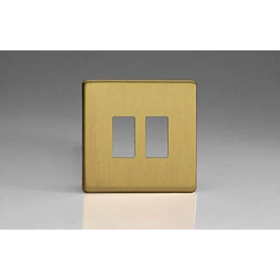 Image of Varilight XDBPGY2S Screwless Brushed Brass 2 Gang Grid Plate (Single Plate)