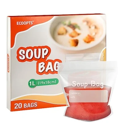Image of ECOOPTS Sealed Freezer Storage Bags 1 Litre Reusable Soup &amp; Sauce Liquid (Pack of 20)