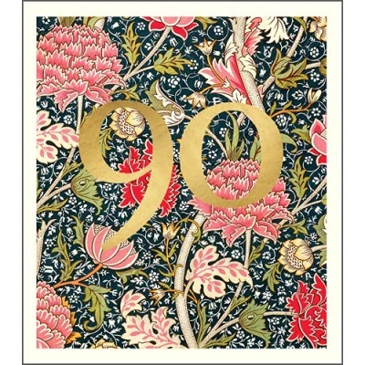 Image of Artistic Open 90th Birthday Card From the Age of Arts &amp; Crafts after William Morris Range by Pigment Productions Attractive Embossed and Foil Finish Greeting For Him/For Her (PIG QC706B)
