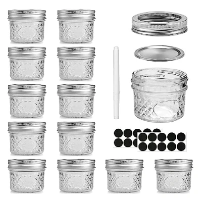Image of Hniuyun 12 pack Small Mason Jars, Glass Jars with Lids and Bands for Overnight Oats, Jam, Honey, Wedding Favors, Shower DIY Spice Jars(4 oz
