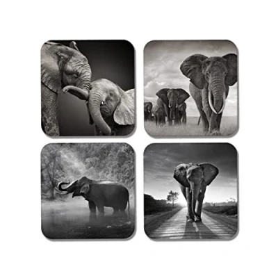Image of DV DESIGN 4 x Square Elephant Coasters Elephants Animals Nature Safari Drink Gift #77895