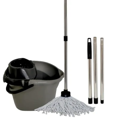 Image of KMJ Gray Mop and Buckets Sets with Detachable Wringer Classic Cleaning Plastic Bucket Durable Floor Microfibre Set