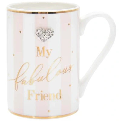 Image of Leonardo Mad Dots Pink and White Striped Fabulous Friend Mug with Diamante Heart