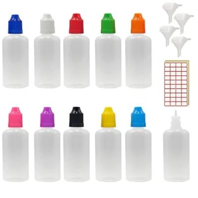 Image of XIAONAN 20 Pack x 50ml LDPE Plastic Liquid Water Squeezable Eye Dropper Empty Bottles (Bottles + Mixed Colour Caps Tips Funnel Label)