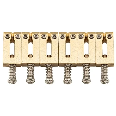 Image of Musiclily Pro 10.8mm Stainless Steel Modern Guitar Tremolo Bridge Saddles for Strat Stratocaster Electric Guitar,Gold (Set of 6)