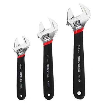 Image of MAXPOWER Adjustable Spanner Set, 3PCs Wrench Set Shifter Spanners with Soft Grip (6&quot;/150mm, 8&quot;/200mm and 10&quot;/250mm)