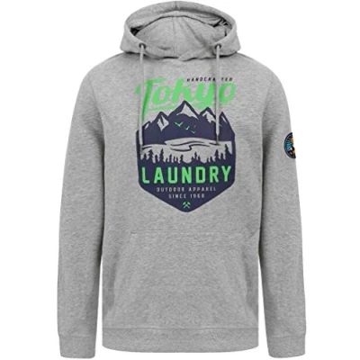 Image of Tokyo Laundry Men&#039;s Vintage Graphic Print Hooded Top Light Grey Marl S