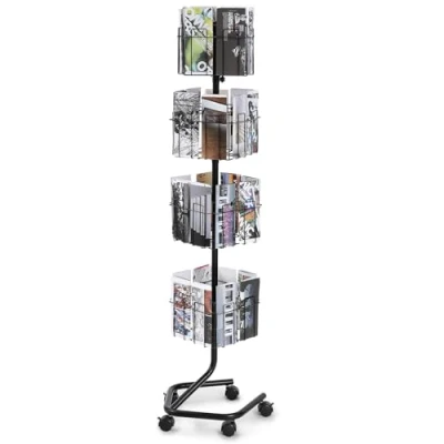 Image of VEVOR Brochure Display Rack, 4 Tier 32 Pockets Rotating Magazine Literature Stand for Postcards, 360 Spinning Greeting Cards Rack with 5 Wheels (2 Lockable) Shop Exhibitions Office