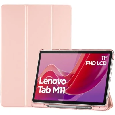 Image of ProCase Smart Case for Lenovo Tab M11 11&quot; 2024 TB330FU with Pen Holder, Slim Stand Tri Fold Hard Shell Protective Tablet Cover Translucent Back Support Auto Wake/Sleep Lightpink