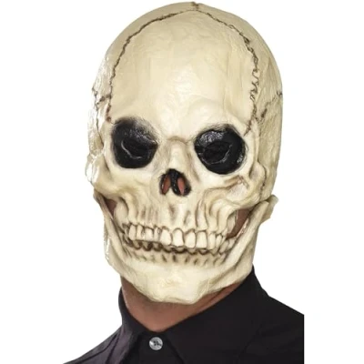 Image of Smiffys Skull Mask, Foam Latex, White Full Overhead, with Separate Moving Jaw, Mexican Day of The Dead/Sugar Fancy Dress, Halloween Dress Up Masks