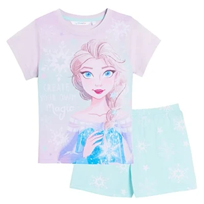 Image of Disney Frozen Girls Short Pyjamas Blue 9 10 Years