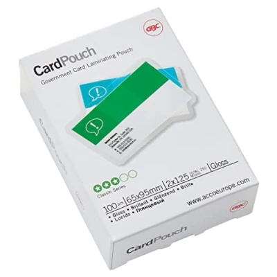 Image of GBC 65x95mm 2x125 Micron Gloss Card Laminating Pouches, Pack of 100, 3740301