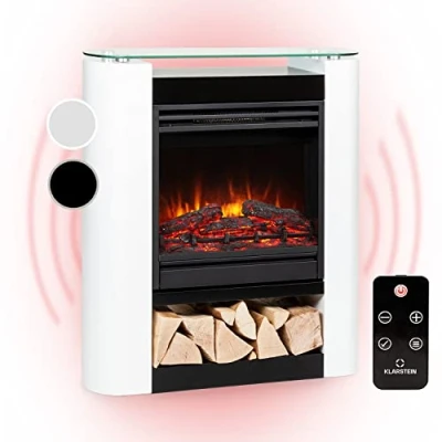 Image of Klarstein Electric Fireplace, Fire and Surround Mantel Suite, 1800W LED Flame Place with Remote Control, Timer, Auto Temperature Indoor Log Effect Wood Burner, Fan Heater