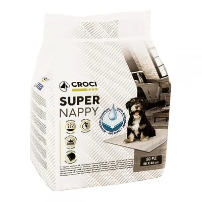 Image of Croci Super Nappy Dog Hygienic Mats 60X40 cm 50 Pieces Ultra Absorbent Disposable, Tear proof and Odour Resistant Cat Pads