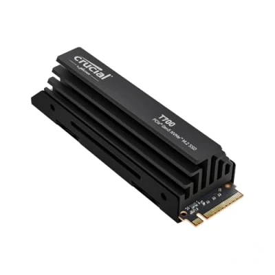 Image of Crucial T700 2TB SSD PCIe Gen5 NVMe M.2 Internal Gaming with Premium Heatsink, Up to 12,400MB/s, Microsoft DirectStorage, 4.0 Backwards Compatible, Solid State Drive CT2000T700SSD5