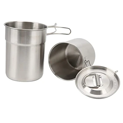 Image of YUUGAA Camping Foldable Cup, 2pcs Stainless Steel Cooking Cup Mug Outdoor Camp Cook Pot Cookware